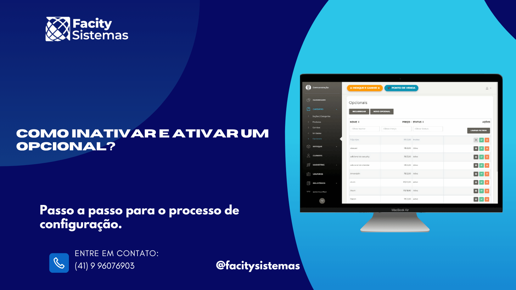 Como inativar e ativar um opcional?
